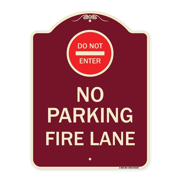Do Not Enter No Parking Fire Lane W/ Graphic Heavy-Gauge Aluminum Sign, 24" x 18", BU-1824-24149